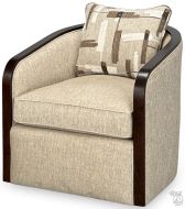 American Made Upholstered Swivel Chair With Wood Accents in Riverhouse Finish