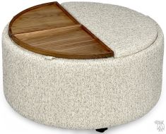 Solid Walnut Mingle Round Reversible Top Storage Ottoman
