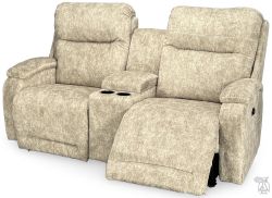 American Made Maverly Power Reclining Loveseat With Console And Power Tilt Headrest in Dune Fabric