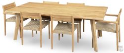 Solid Teak Wood Outdoor La Costa Live Edge Dining Table & Siena Chair Set