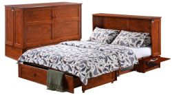 Solid Parawood Clover Queen Size Cabinet Style Murphy Bed & Mattress in Cherry Finish