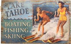 Vintage Style Solid Wood Sign Skiing
