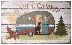 Vintage Style Solid Wood Sign Happy Camper