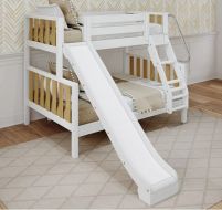Solid Wood Framed Modern Twin over Full Medium Bunk Bed with Slide and Angled Ladder on Front