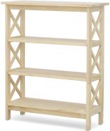 Solid Parawood Wood Bookcase with X-Side Pattern 36"h Unfinished