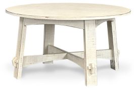 Mahogany Wood Sandy Beach Round Coffee Table in White Sand Finish ...