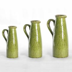 Medium 14 Inch Green Ceramic Crackled Pitcher