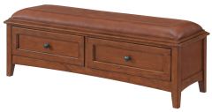 Alder Wood McKenzie 2 Drawer Bench in Glazed Antique Cherry Finish