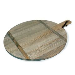 Solid Ash Wood Large Round Serving Board with Driftwood Finish