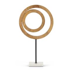 21.5" Wood Abstract Circle Sculpture with Marble Square Base