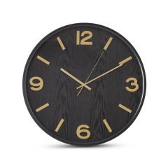 19.5" Metal Framed Black Woodgrain Wall Clock w/ Gold Numerals