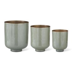 Sage Green Enameled Metal Footed Nesting Pot Each