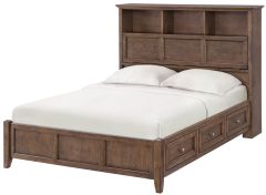 Alder Wood McKenzie Queen Bookcase Headboard 6 Drawer Storage Bed in Java Finish