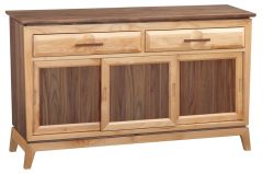 Alder & Walnut Wood Addison 54 Wide Storage Console Cabinet with Sliding Doors in Duet Finish