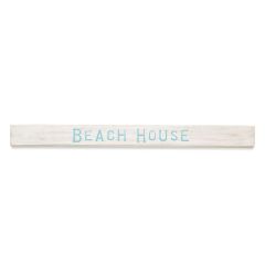 A long, whitewashed wooden Beach House Stick featuring light blue, all-caps lettering.