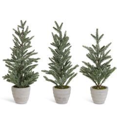 Medium Snowy Pine Tree in Gray Cement Pots