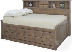 Solid Alder Wood Shaker Full 6 Drawer Storage Bed with King Bookcase Headboard in Flagstone Finish