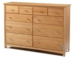 Solid Alder Wood Shaker 10 Drawer Dresser with Blanket Drawers in Natural Finish