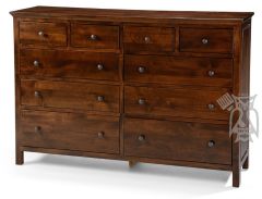 Solid Alder Wood Heritage 10 Drawer Dresser in Brown Mahogany Finish