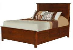 Solid Alder Wood Heritage Flat Panel Queen Bed with Storage Drawers in Brown Mahogany Finish