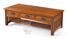 Amish Crafted Solid Quartersawn Red Oak Wood Bungalow Mission Coffee Table in Michaels Finish