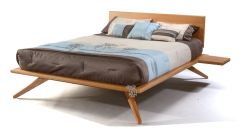 Astrid Queen Bed & Floating Nightstands Shown in Solid Cherry Wood with Natural Finish