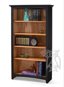Alder Wood McKenzie Bookcase in Tricorn Black & Natural Finish 60"H
