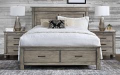 Solid Reclaimed Pine Wood Glacier Point Queen Size Panel Storage Bed in Greystone Finish