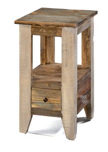 Pine Wood Rustic Chairside Table with Drawer in Multi-colored Finish