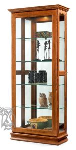 Amish Crafted Solid Character Cherry Wood Sliding Door Curio In Olde World Distressed Fruitwood Finish