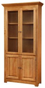 California Made Solid Maple Wood Shaker Bookcase with Glass and Wood Doors in Toast Finish
