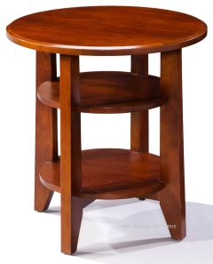 California Made Solid Cherry Wood Mission 25" Round Side Table in Timber Finish