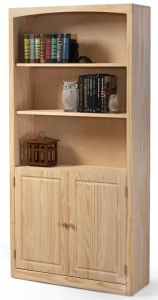Solid Pine Wood Unfinished Modern Style Bookcase With Doors 36" wide x 72" high