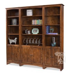 Solid Alder Wood 3 Piece Shaker Bookcase Wall Unit in Vintage Cherry Finish