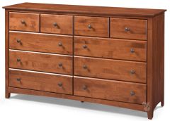 Solid Alder Wood Shaker 10 Drawer Dresser in Antique Cherry Finish