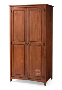 Solid Alder Wood Shaker Wardrobe Armoire with Full Doors in Antique Cherry Finish