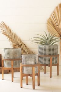 Wood and Metal Planter Each