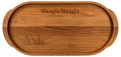 American Made Solid Cherry Wood Oval Serving Tray w/ "Mangia Mangia" Engraving