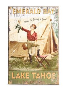 Vintage Solid Large Wood Sign of Fishing at Lake Tahoe - Custom Lettering