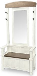 Pasadena Entryway Hall Tree Bench With Storage in White & Buckskin Finish
