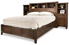 Alder Wood McKenzie Storage Bed With Bookcase Headboard & Side Cabinets in Java Finish