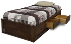 Solid Alder Wood Shaker 3 Drawer Twin Low Storage Bed in Brown Mahogany Finish