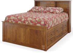 Solid Alder Wood Shaker Queen Bookcase Headboard Storage Bed in Antique Cherry Finish