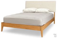 Solid Alder Wood 2 West Collection Queen Upholstered Platform Bed in Beige Performance Fabric