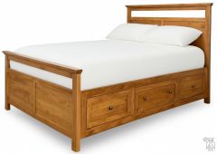 Solid Alder Wood Emerson Style Queen Bed with Elevated Storage Drawers in Golden Pecan Finish