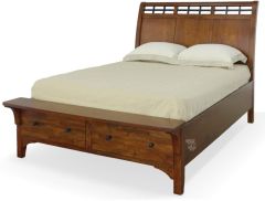 Solid Mango Wood Whistler Queen Sleigh Bed in Carmel Finish