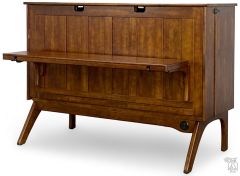 Solid Parawood Olympia Queen Size Cabinet Style Murphy Bed With Desk in Walnut Finish