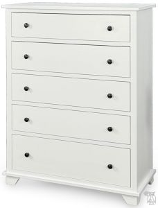 Solid Alder Wood Portland 5 Drawer Chest in Snow White Finish