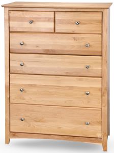 Solid Alder Wood Shaker 6 Drawer Split Top Chest in Natural Finish