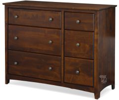 Solid Alder Wood Shaker 6 Drawer Combo Dresser in Vintage Cherry Finish